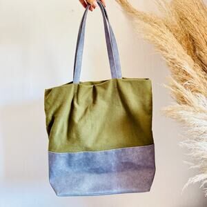 ANTHROPOLOGIE Vintage Olive Green Grey Canvas Carryall Shoulder Tote Bag Purse